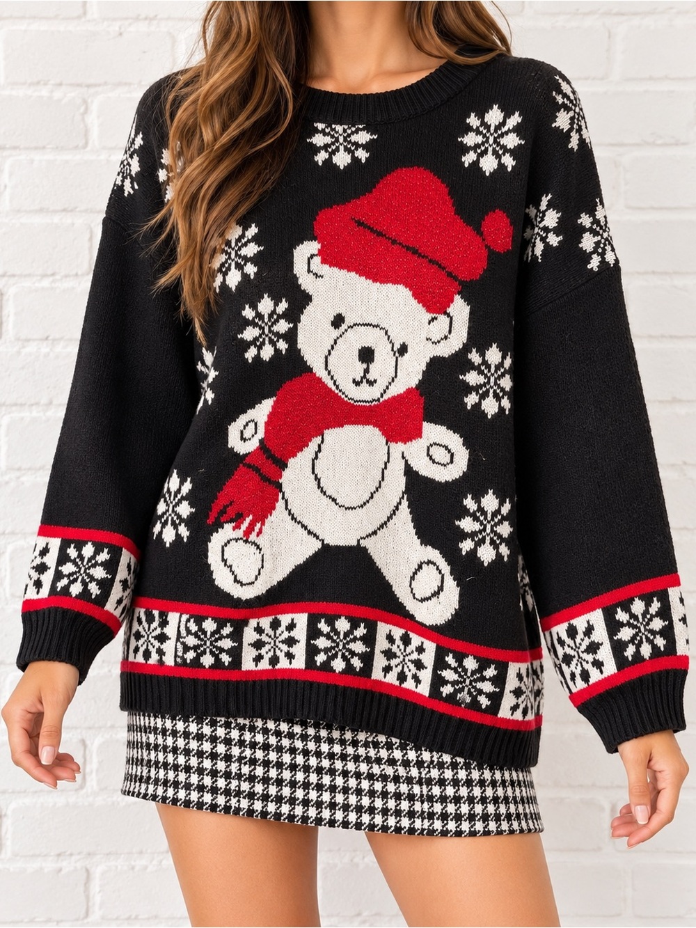 Vintage 90s Dana Scott Christmas Teddy Bear Sweater S Oversized Lurex